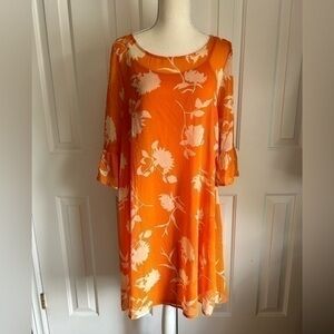NWT ICHI Midi Dress, Orange, White Flowers, Size XS